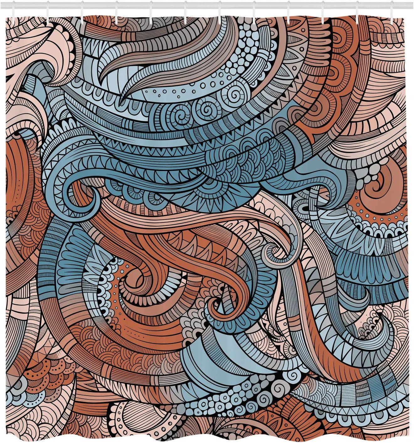 Ambesonne Abstract Shower Curtain, Ocean Inspired Graphic Paisley Pattern Swirled Hand Drawn Artwork Print, Cloth Fabric Bathroom Decor Set with Hooks, 70" Long, Pale Azure