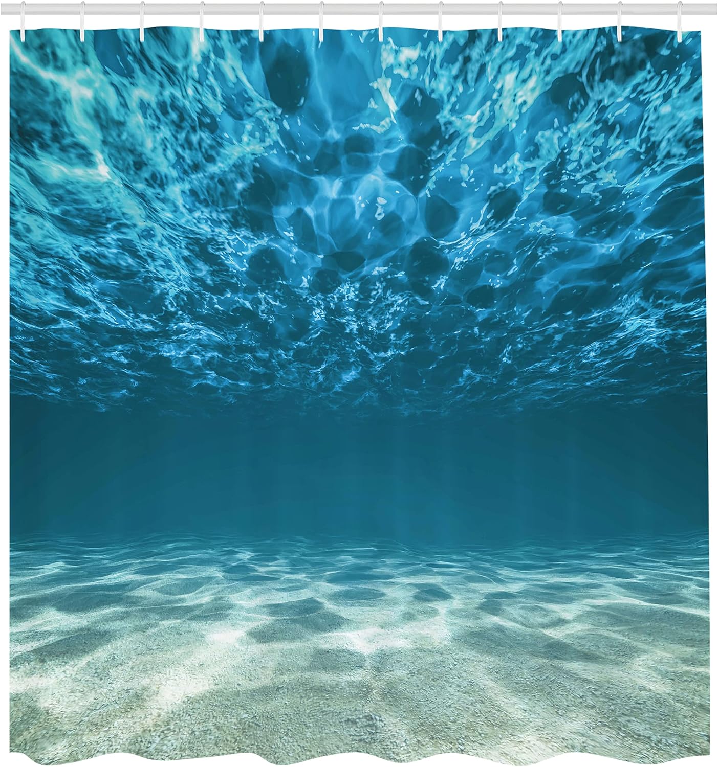 Ambesonne Ocean Shower Curtain, Gravelly Bottom and Wavy Surface Tropic Seascape Abyss Underwater Sunny Day Aquatic Deep Scene, Cloth Fabric Bathroom Decor Set with Hooks, 69" W x 70" L, Ivory Blue