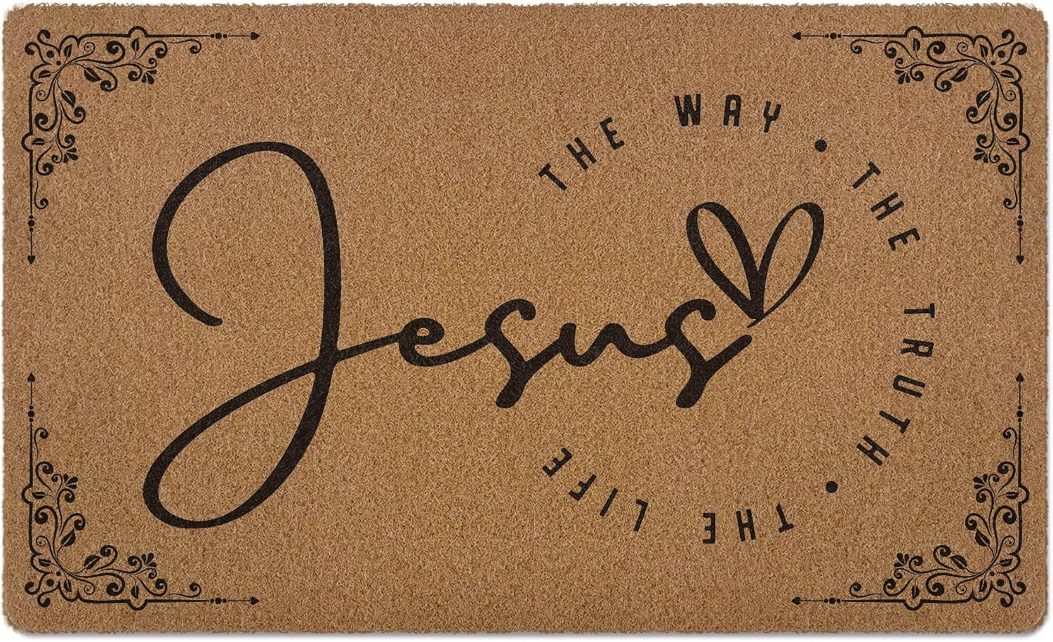 Christian Door Mat, Jesus The Way Doormat, Bible Verse Welcome Front Door Mat Indoor Outdoor Entrance, Farmhouse Scripture Artificial Coir Doormats Rugs for Patio Entry Home Decor, 30x17in