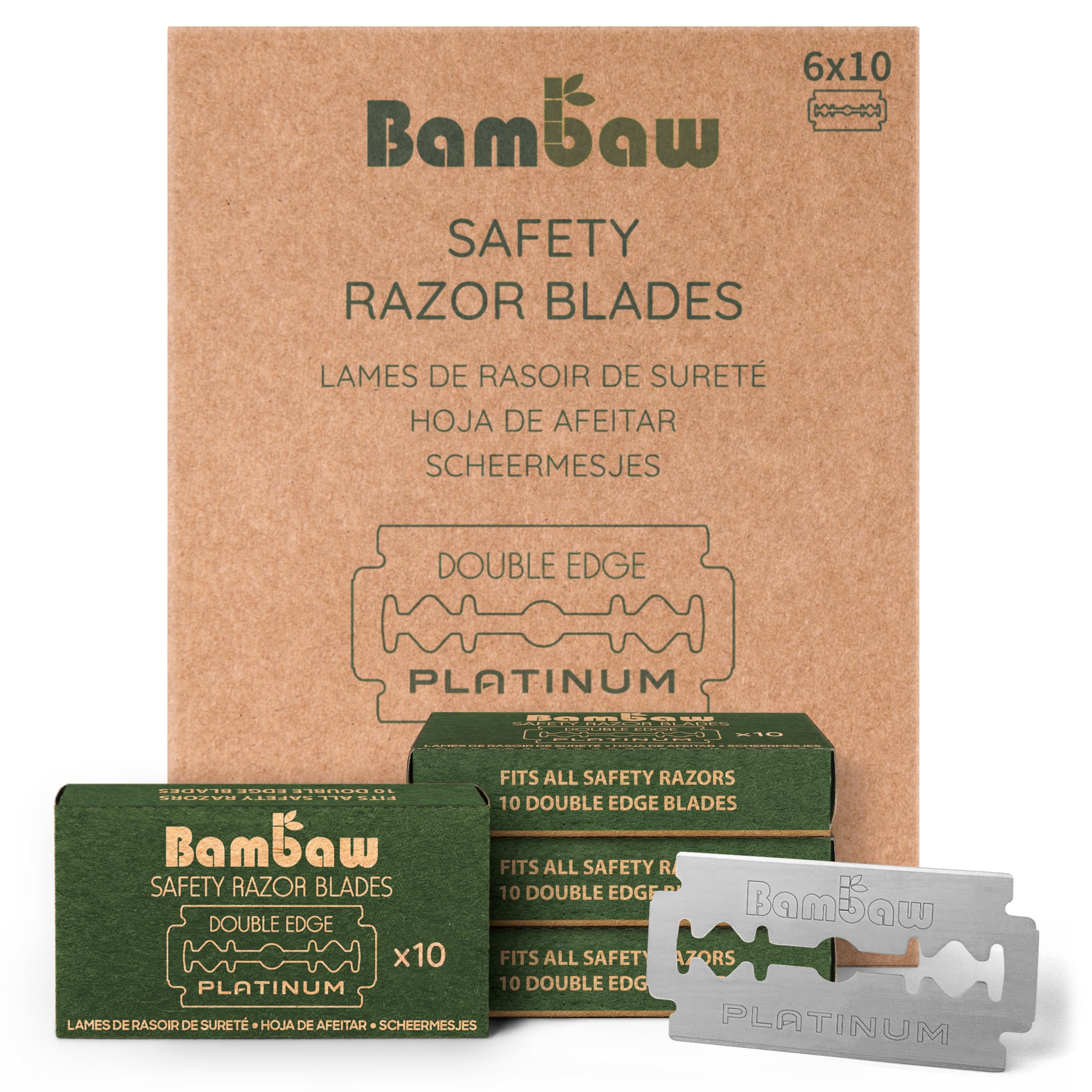 Bambaw – Cuchillas de Afeitar Doble Filo, Hojas de afeitar de Acero Inoxidable – Paquete de 60