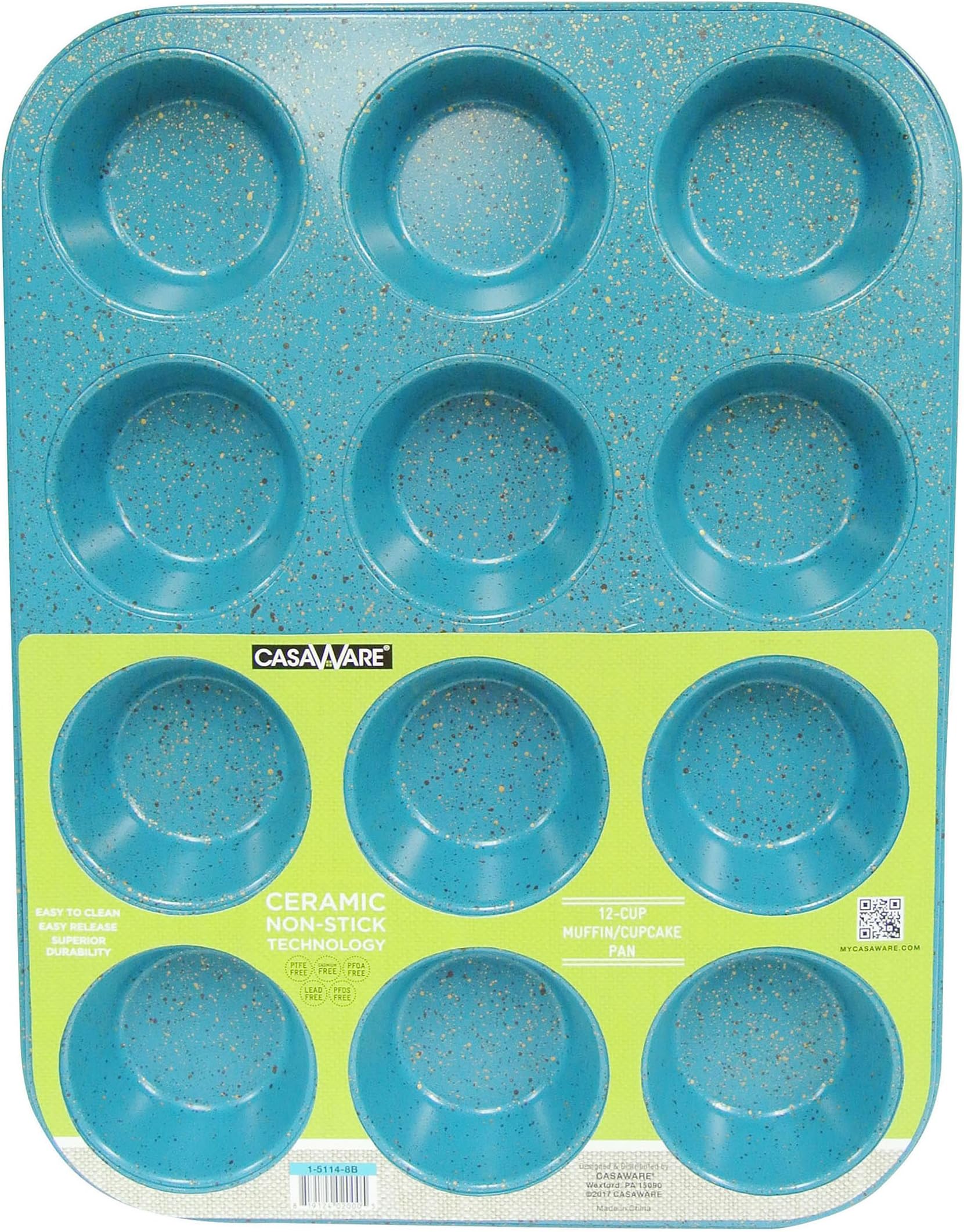 casaWare 12 Cup Ceramic Coated Nonstick Muffin Pan (Blue Granite)