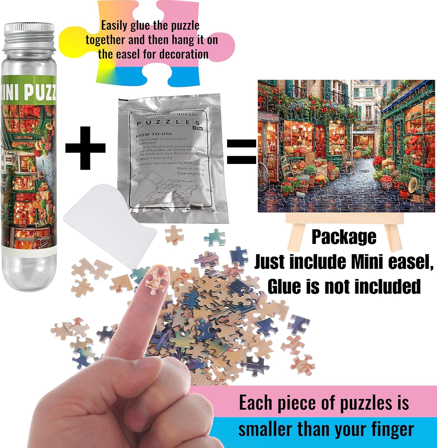 Small Jigsaw Puzzles for Adults 150 Pieces Vintage Streetscape Mini Jigsaw Puzzles Oil Painting Challenging 6 x 4 Inches, 3 Pcs,Mini Easel Included