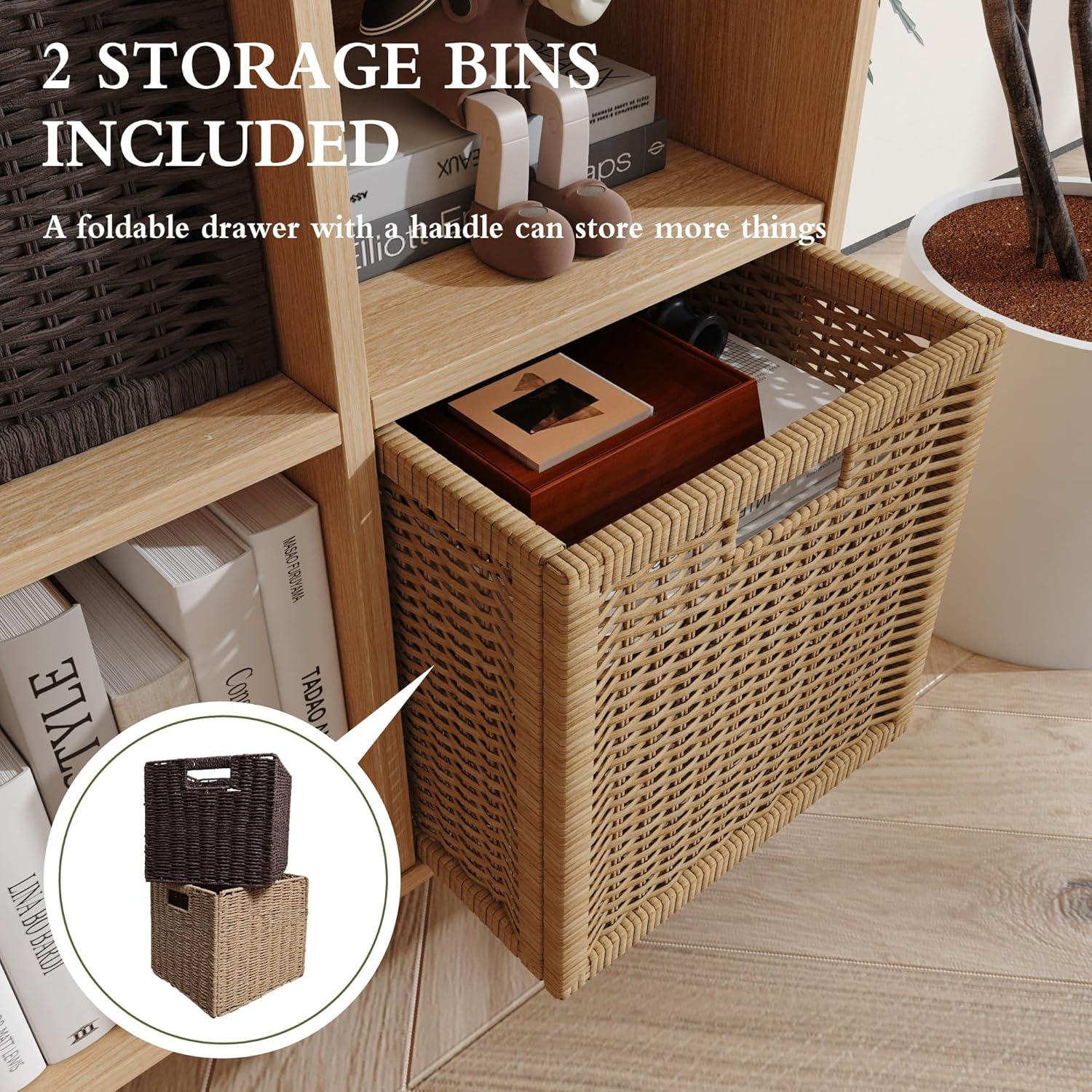 4 Cube Storage Organizer – Cube Shelves with 2 Foldable Bins, Bookshelf Organizer for Bedroom, Living Room, Office
