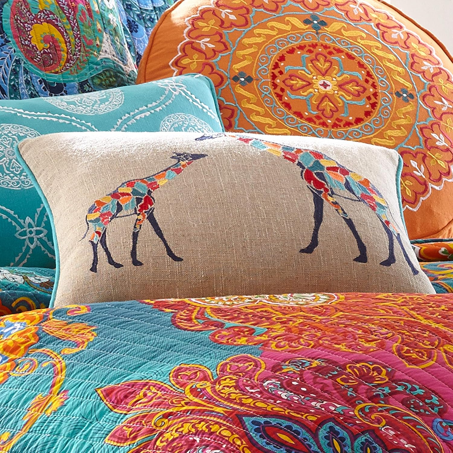 Levtex Home - Mackenzie - Decorative Pillow (14 x 18in.) - Giraffe - Natural, Red, Orange, Blue, Navy