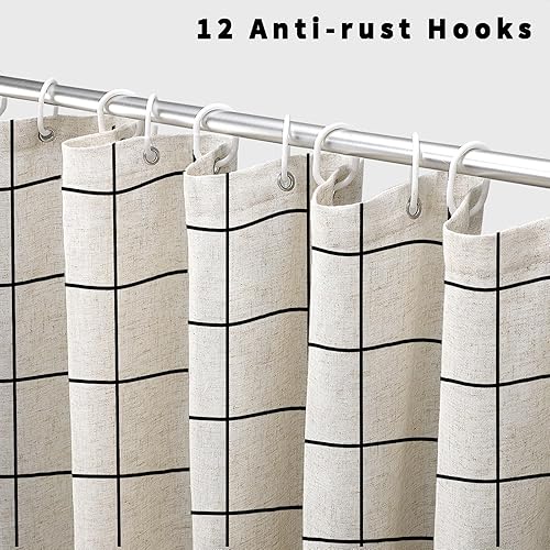 Miniatura 2 de Cortina de ducha de lino beige para baño, diseño negro natural, 78 pulgadas de largo x 72 pulgadas de ancho