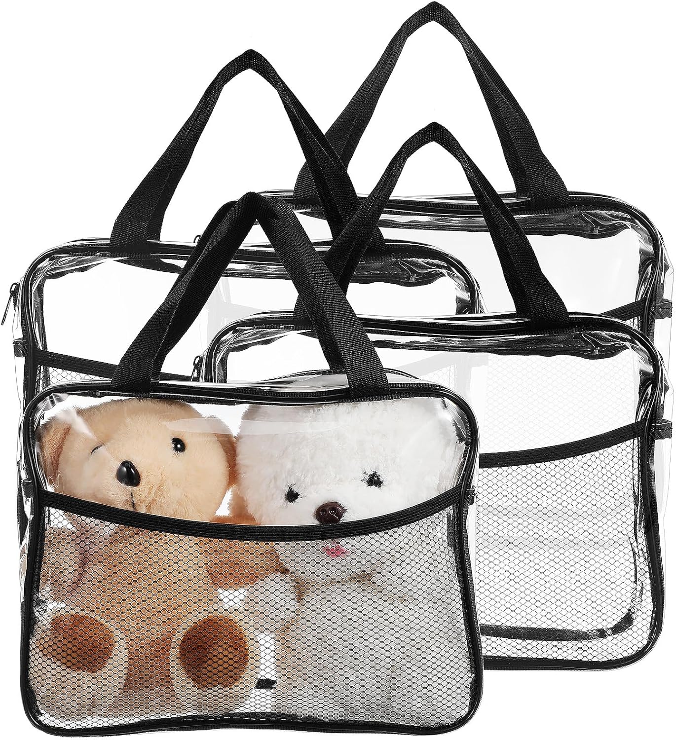 NUOBESTY 4 Packs PVC Toy Storage Bags Clear Organizer Bags With Mesh Side Pockets - Waterproof Hanging Storage For Puzzles, Building Blocks, Board Game, Stationery, Books, Makeups