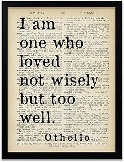 Shakespeare Print - Othello Prints - Loved Too Well - Literary Quote - Typography - Home Decor - Thoughtful Gift - Dictionary Print - Famous Quotes - Art Print - Frame Not Included