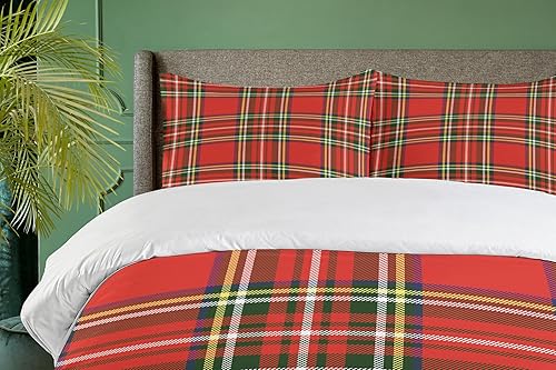 Miniatura 3 de Ambesonne Juego de funda de edredón a cuadros, inspirado en la cultura occidental europea, patrón irlandés abstracto, diseño clásico vintage, juego