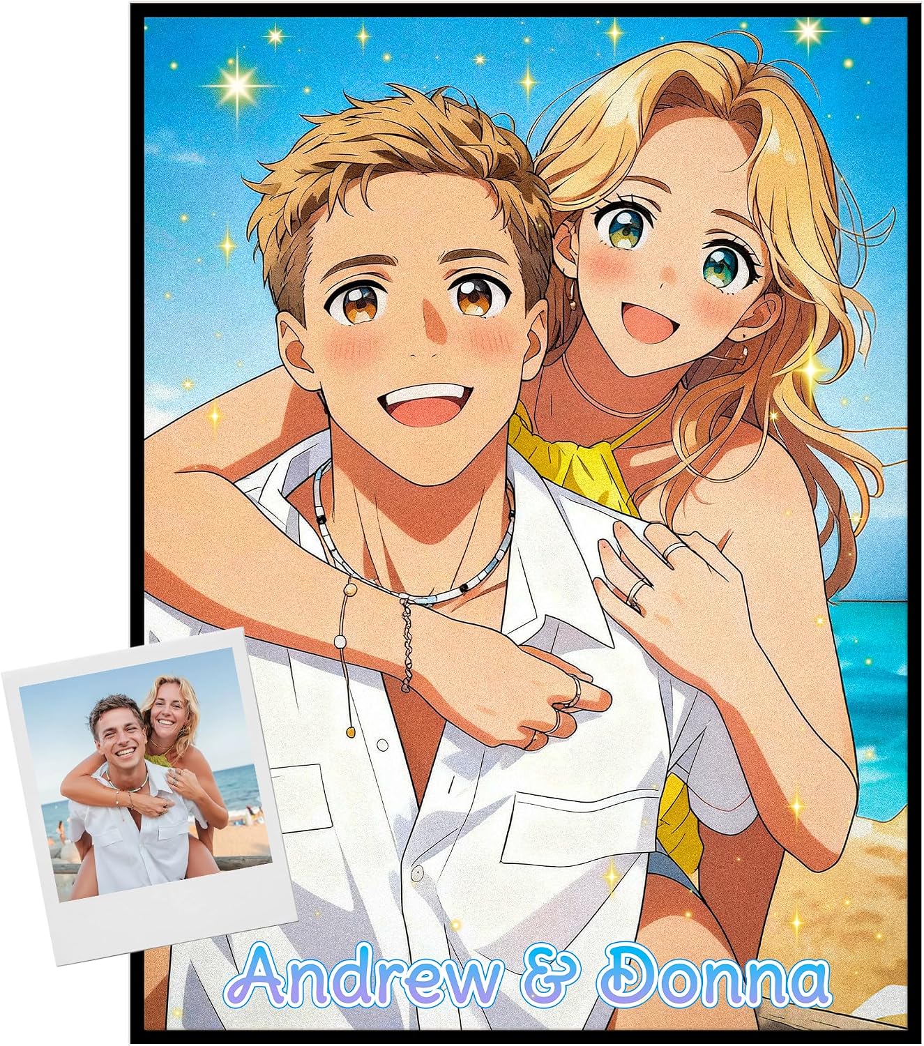 VulcanAce Customized Anime Portrait - Personalized Couple Wall Art, Funny Personalized Photo Gifts for Couples, Girlfriend, Boyfriend on Valentine, Anniversary, Birthday, Wedding