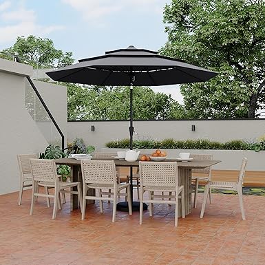 9Ft 3 Tiers Market Umbrella Outdoor, 3 Tiers Heavy Duty Patio Umbrella 8 Ribs, Outdoor Market Table Umbrellas with Ventilation and Hand Crank