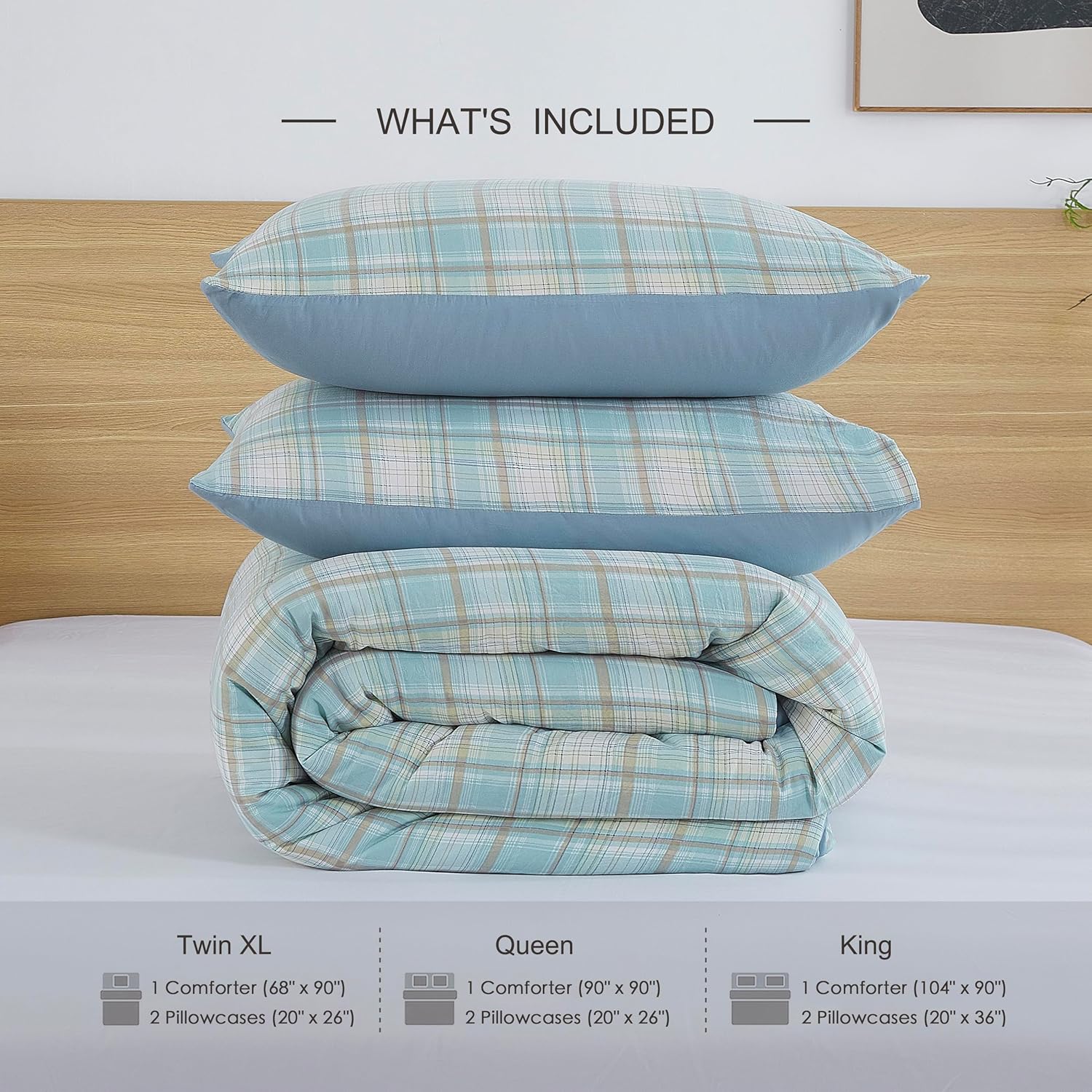 Oli Anderson Twin XL Comforter Set, 3 PCS Twin Boys Girls Plaid Bedding Comforter, Lightweight Bed in A Bag for College Dorm, Fluffy Grid Bedding Set with 2 Pillowcases for All Seasons - Image 5