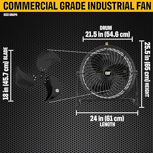 Miniatura 2 de Cat erpillar ventilador de tambor de alta velocidad de 18 pulgadas con aspas de alta velocidad de grado industrial (amarillo, 2 en 1): 3,400 CFM,