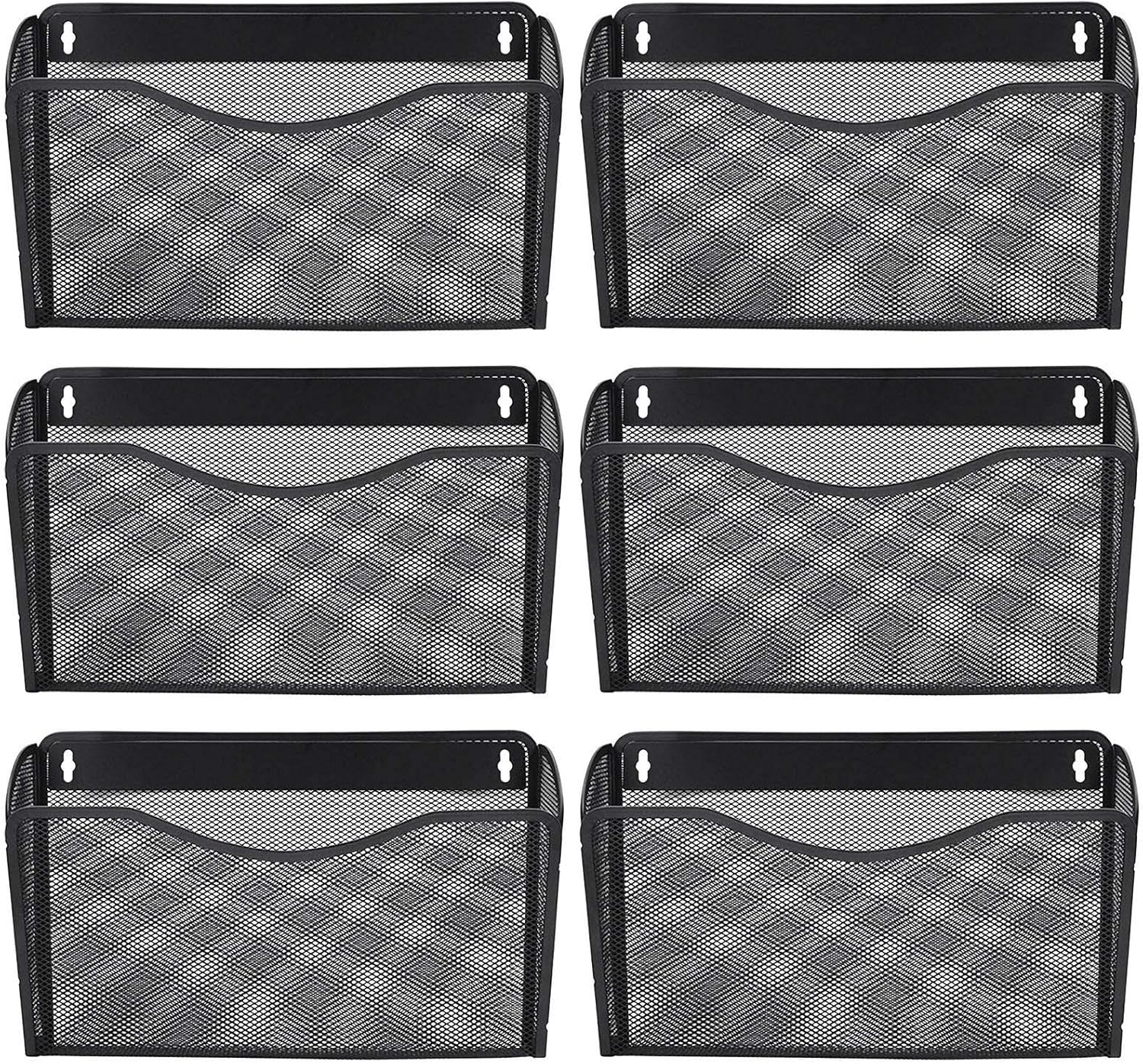 EASEPRES 6 Single Pocket Mesh Hanging File Organizer, Vertical Wall Mounted Magazine File Holder, Mount Basket Mail Paper Document Folder Organizing for Office, Home and School, Black