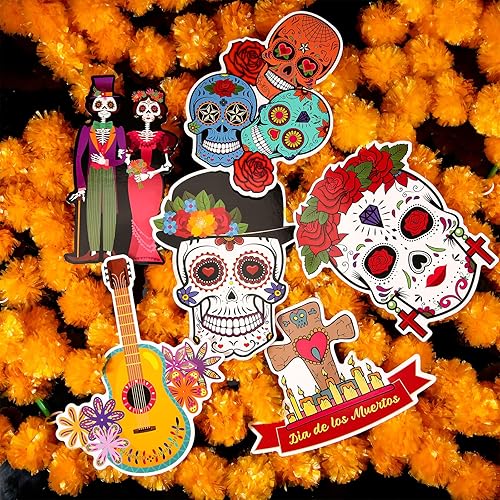 Miniatura 3 de 30 piezas de decoración del Día de los Muertos Día de los Muertos para el aula, decoración de tablón de anuncios, recortes de calavera de azúcar,