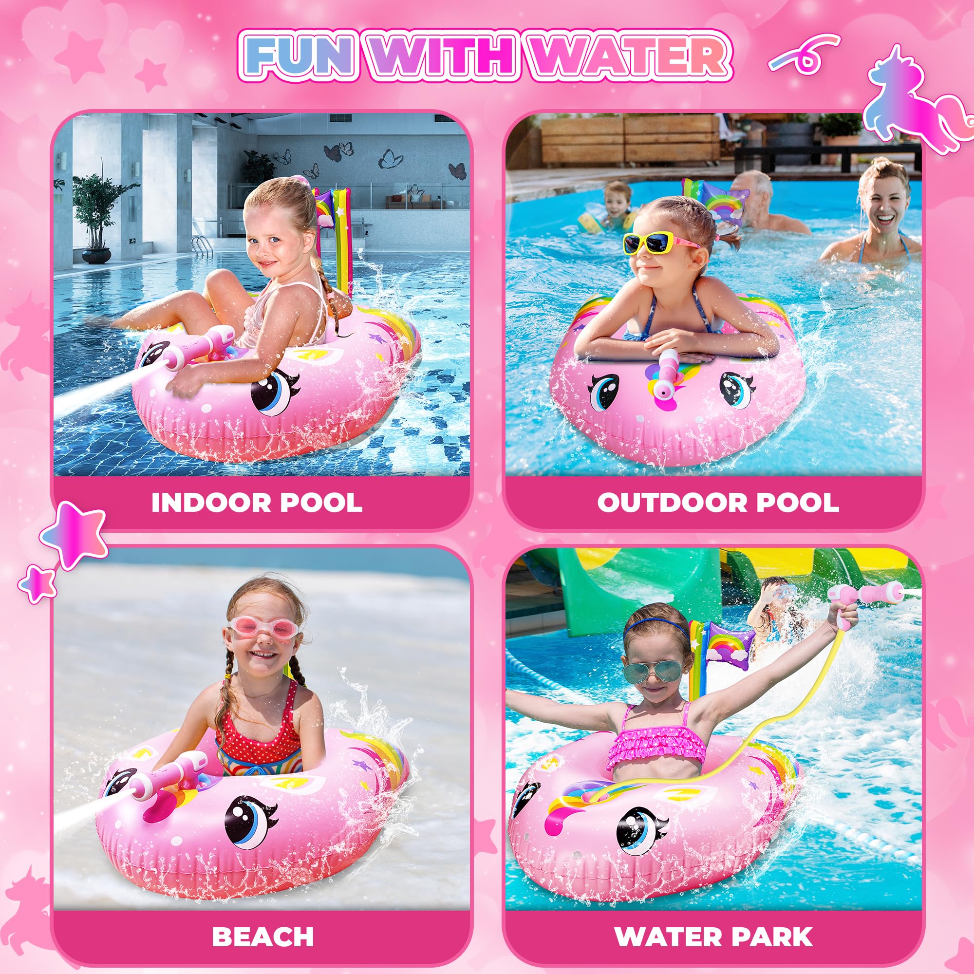 JOY SPOT! Pool Schwimmring Baby, Aufblasbares Schwimmreifen mit Wasserpistole für Kinder, Pool Spielzeug für den Sommer,Wasserschlacht Spiel für Kleinkind Mädchen 3-8 Jahre,Strand Party,Sommerspaß