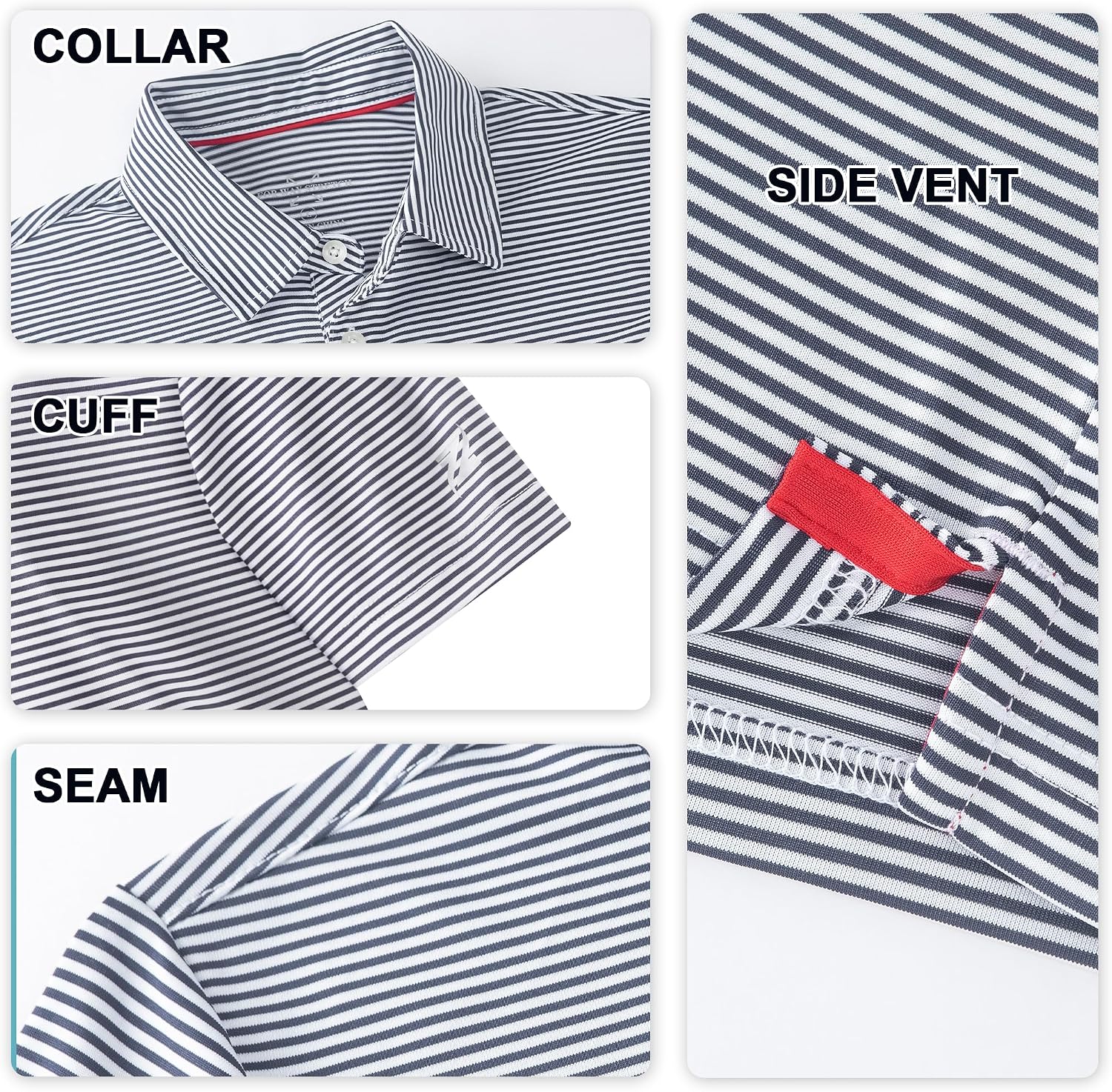 Mens Golf Polo Shirt Moisture Wicking Dry Fit Performance Athletic Short Sleeve Striped Golf Shirts for Men