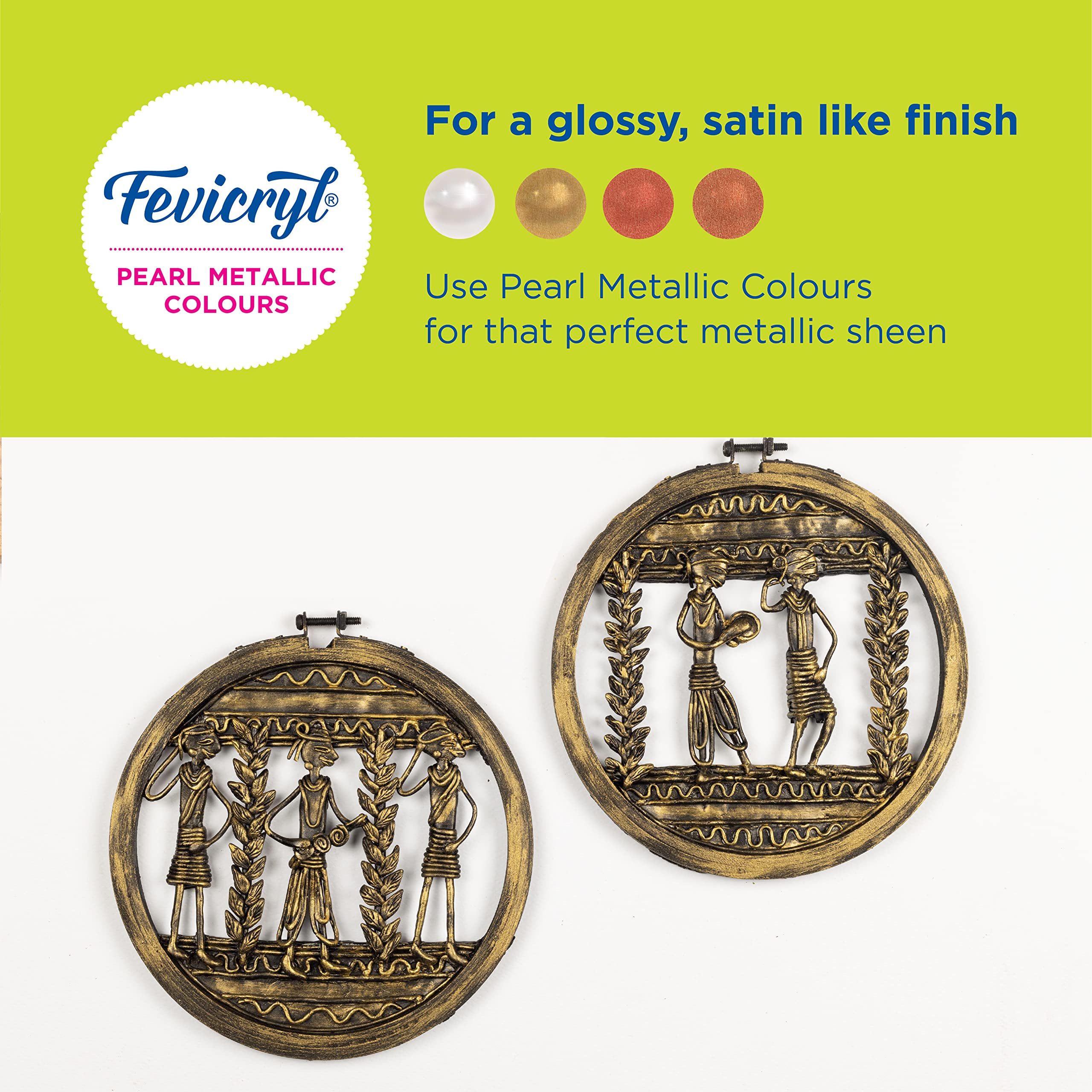 Fevicryl Acrylic Pearl Metallic 100ML Colour Combo | Paint on Canvas, Wood, Earthenware, Stone, thermocol, Metal, Leather, Glass | Ideal for Artists, Beginners and Gifting 1