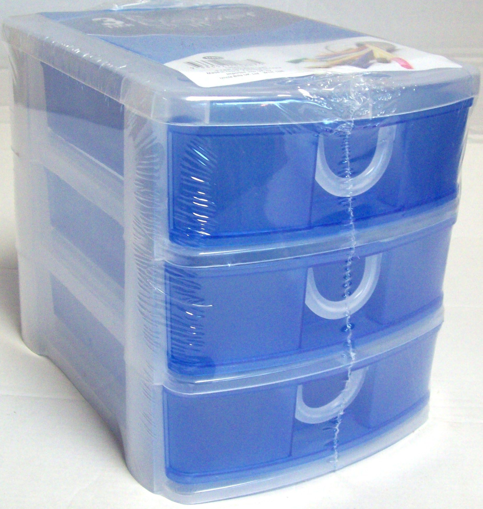 3 Tier Mini Desktop Storage Draw Unit Craft Drawer Storage Hobby Stationery (Blue)