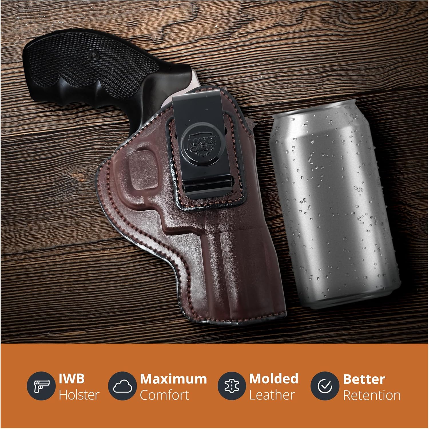 Genuine Leather Iwb Revolver Holster for S&W 357 Magnum 3" and 5 or 6 Shot Revolvers, 3" Barrel - Leather Concealed Carry Holster - Maxx Carry Holsters