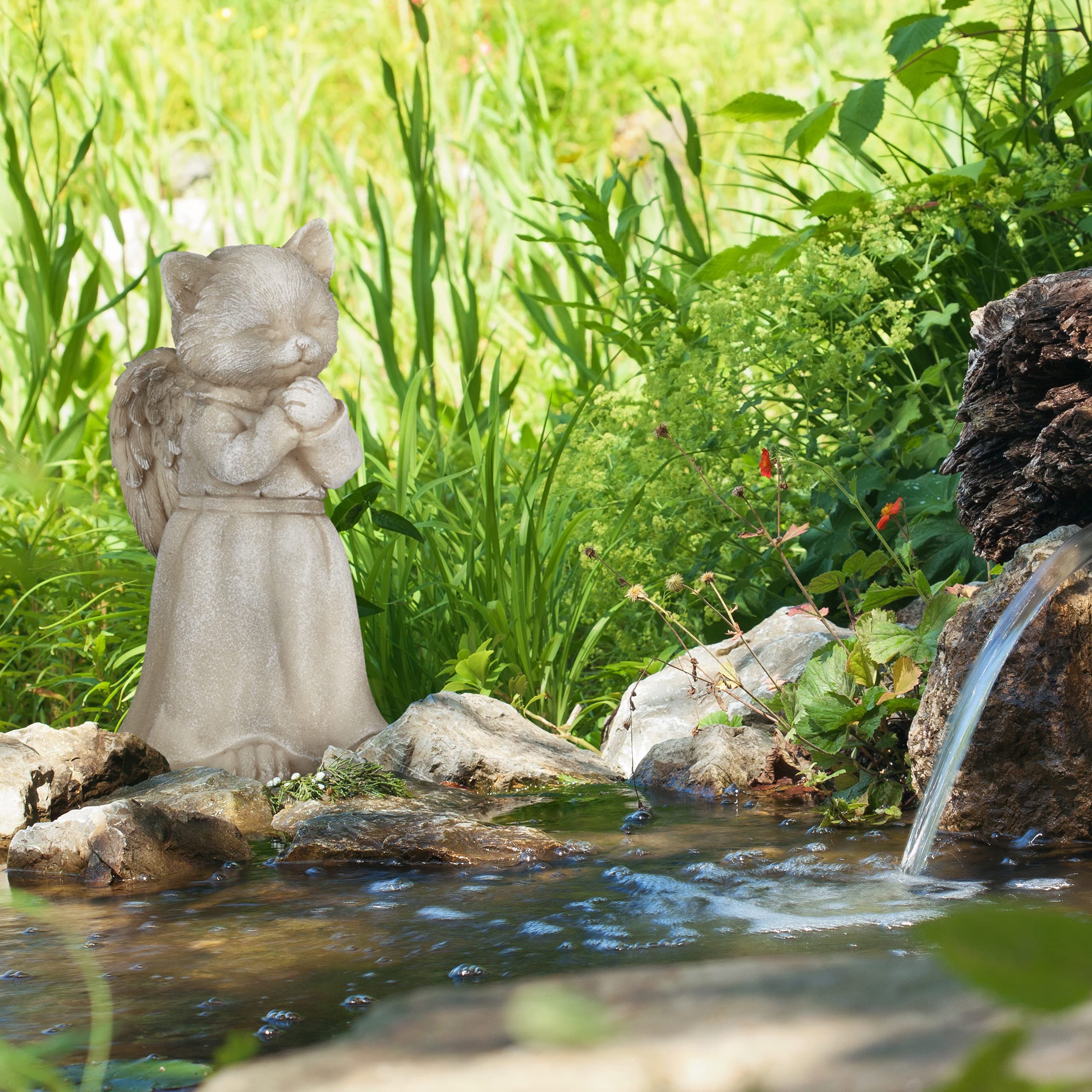Relaxdays Grave Ornament for Cat Garden Ornament, Keepsake for Animal Cat Angel, Weatherproof Cat Memorial Stone, Cream - Image 3