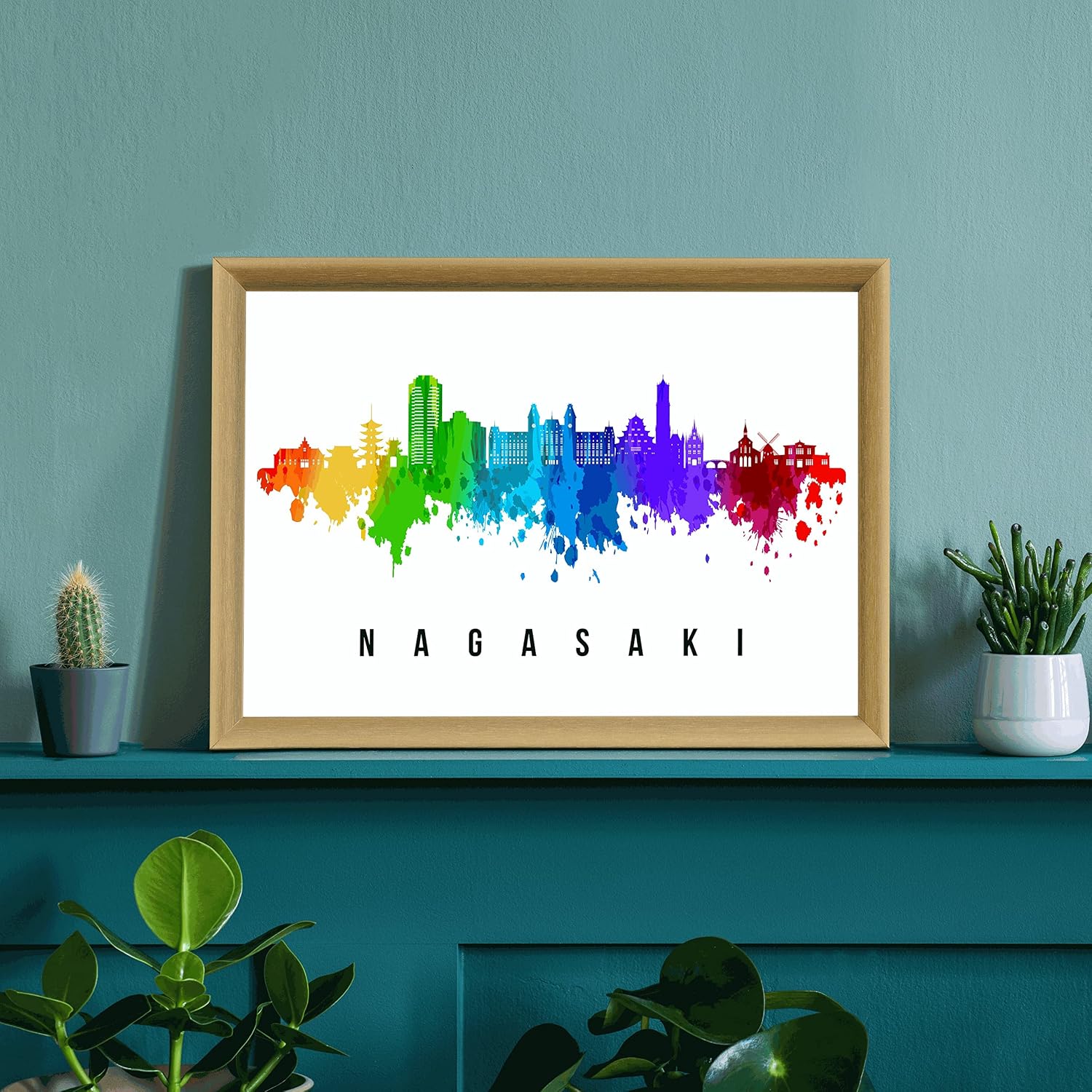 Nagasaki Skyline Japan Poster, Nagasaki Cityscape Painting, Nagasaki Japan Poster, Cityscape and Landmark Print, Home Wall Art, Office Wall Decor