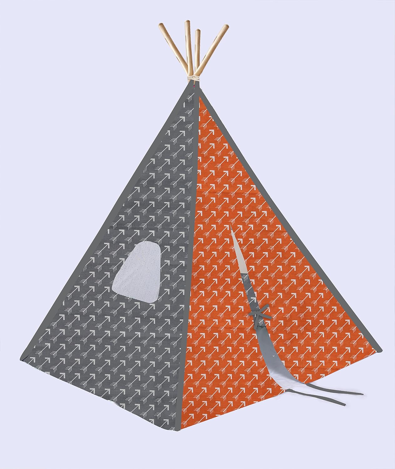 Bacati Arrows Teepee Tent for Kids, 100% Cotton Breathable Percale Fabric Cover, Orange/Grey