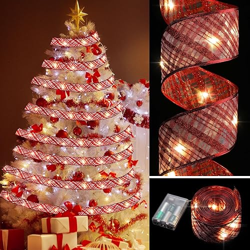 Luces de cinta de Navidad de 16.4 pies, cinta brillante para árbol de Navidad, funciona con pilas, tira de luces interiores para exteriores,