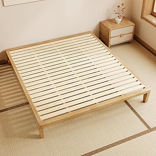 IOTXY King Platform Bed Frame - 12" Solid Wood Mattress Foundation Base | Minimalist Tatami Style, 100% Solid Wood, 3 Bars, 13 Legs, 19 Closely Pine Bed Slats, 700-lbs Capacity, No Box Spring Needed