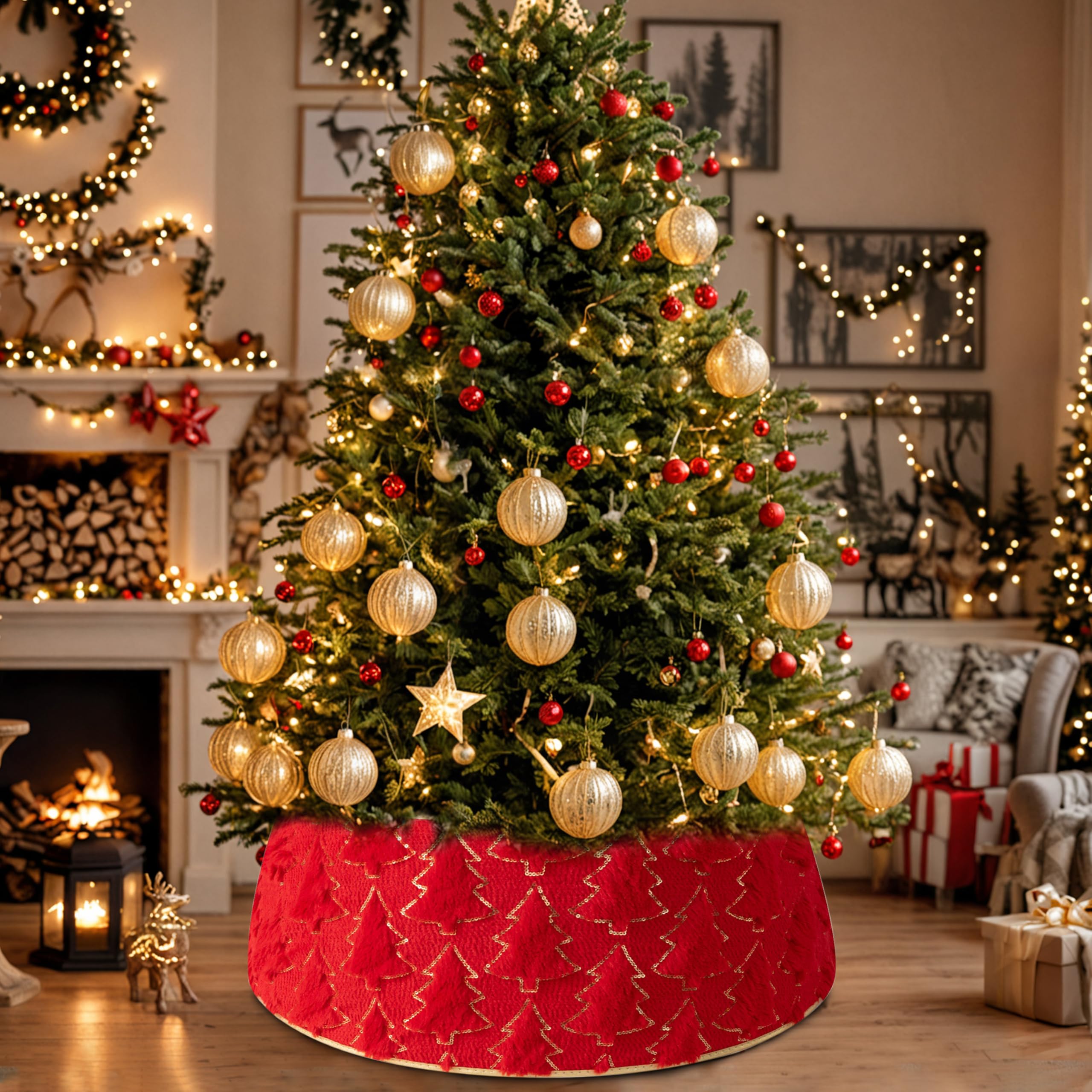 SilverChry Weihnachtsbaum Rock, Weihnachtsbaum Kragen, Tannenbaum Fuss Abdeckung, Christmas Tree Collar, Weihnachtsbaumdecke Faltbarer,