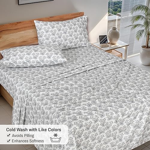 Vista 180 de RUVANTI Juego de sábanas de franela 100% algodón, tamaño matrimonial, 4 piezas, Alpine Serenity Serenidad alpina