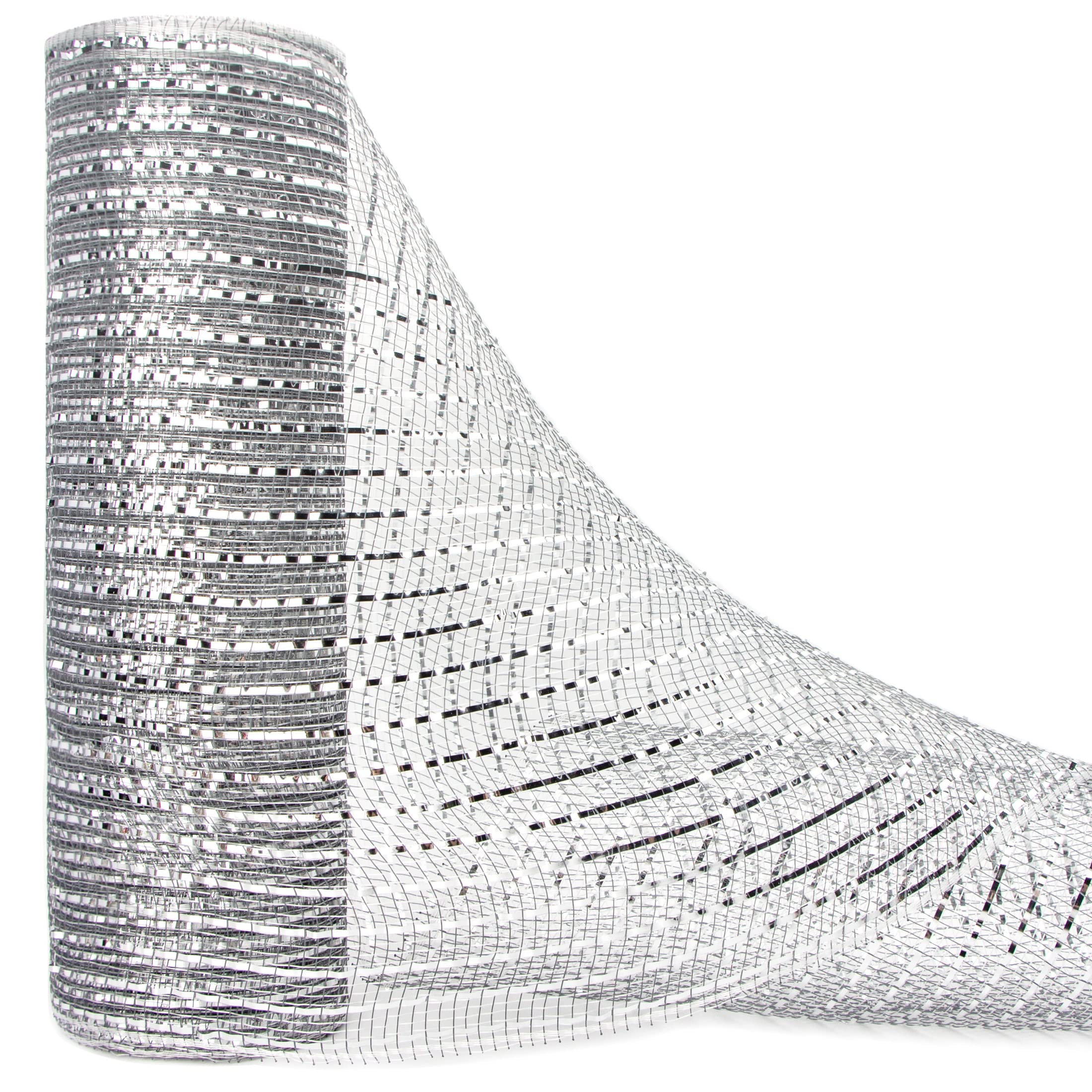 Ribbli Lt. Metallic Mesh Ribbon, 10 Inch x 30 Feet (10 Yard), Silver Foil, Christmas Ribbon for Wreath Swags and Tree Decoration