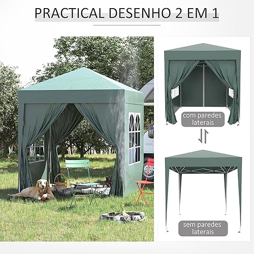 Miniatura 4 de Outsunny Carpa desplegable para jardín, carpa para fiesta, carpa para boda, toldo con funda de transporte gratuita, color verde + 2 paredes