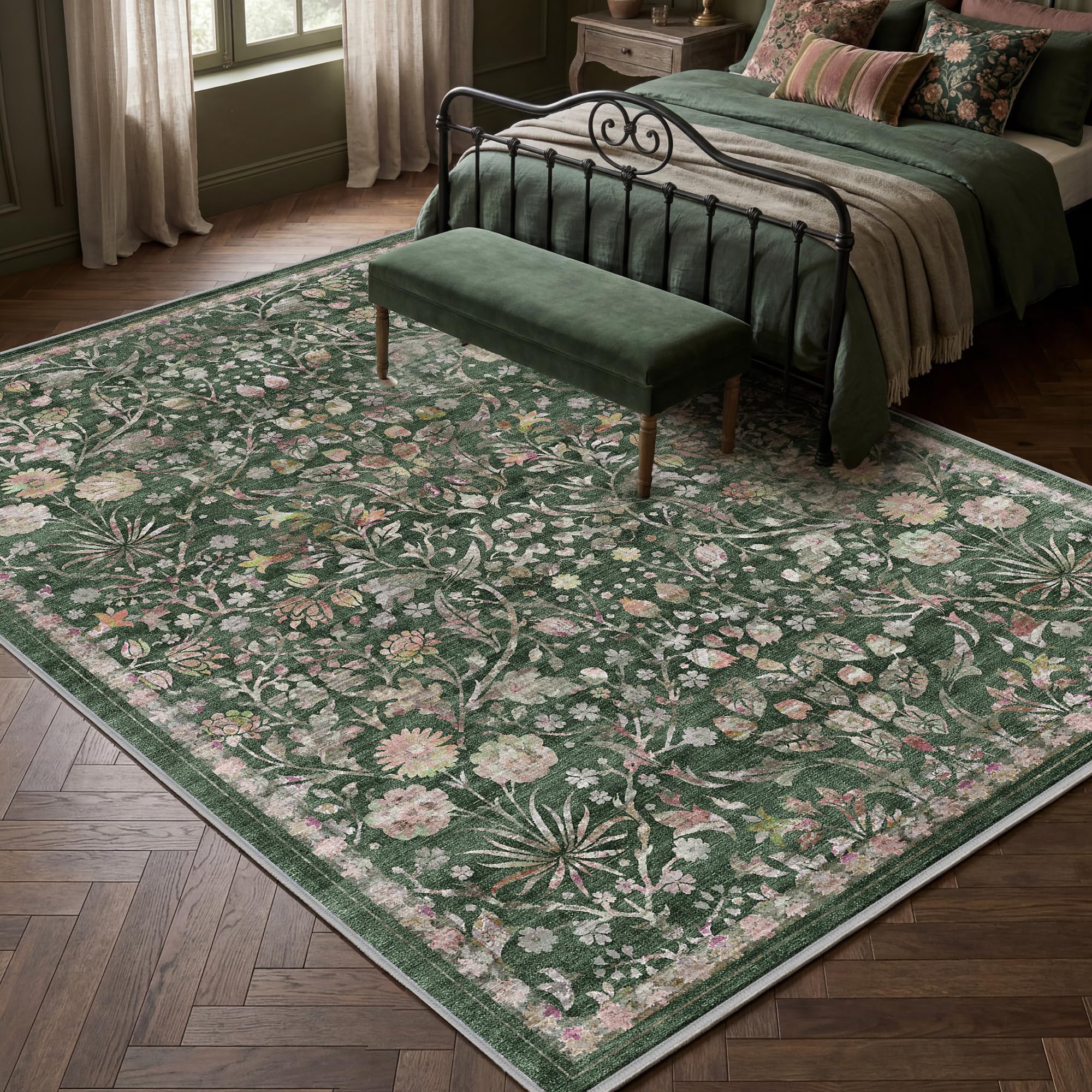Autsel Vintage Teppich Wohnzimmer, Waschbarer Teppich Schlafzimmer, Boho Teppich Kurzflor, rutschfest Läufer Teppiche, Pflegeleicht Teppich Gegend für küche, Büro, Esszimmer, Flur