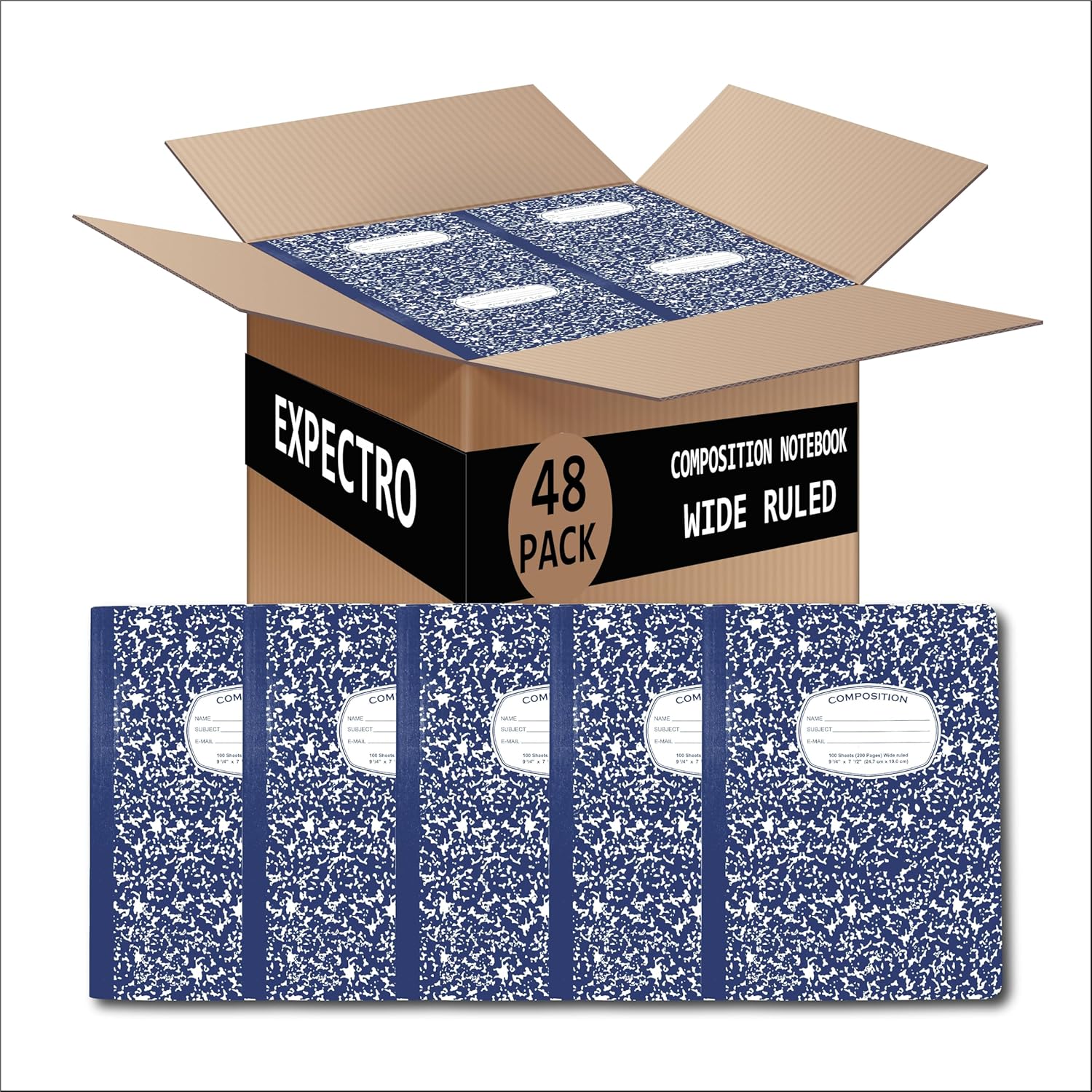 Composition Notebook Wide Ruled Composition Notebook, 48 Packs, 9.75 x 7.5 Inches Blue Marble Cover, 100 Sheets (200 Pages)