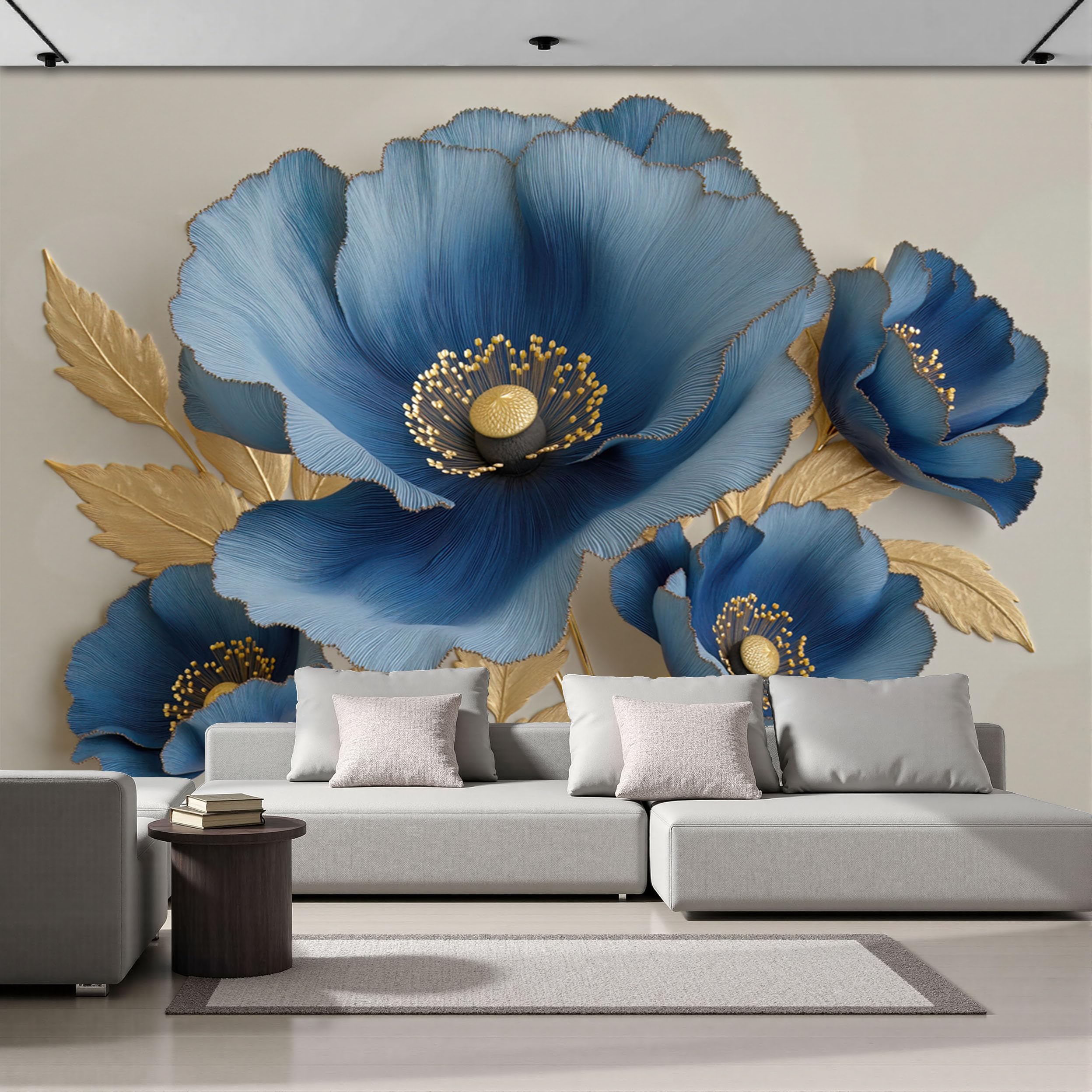 Papier Peint Soie Photo Mural Grand Format Bleu Foncé Salon 200x140cm