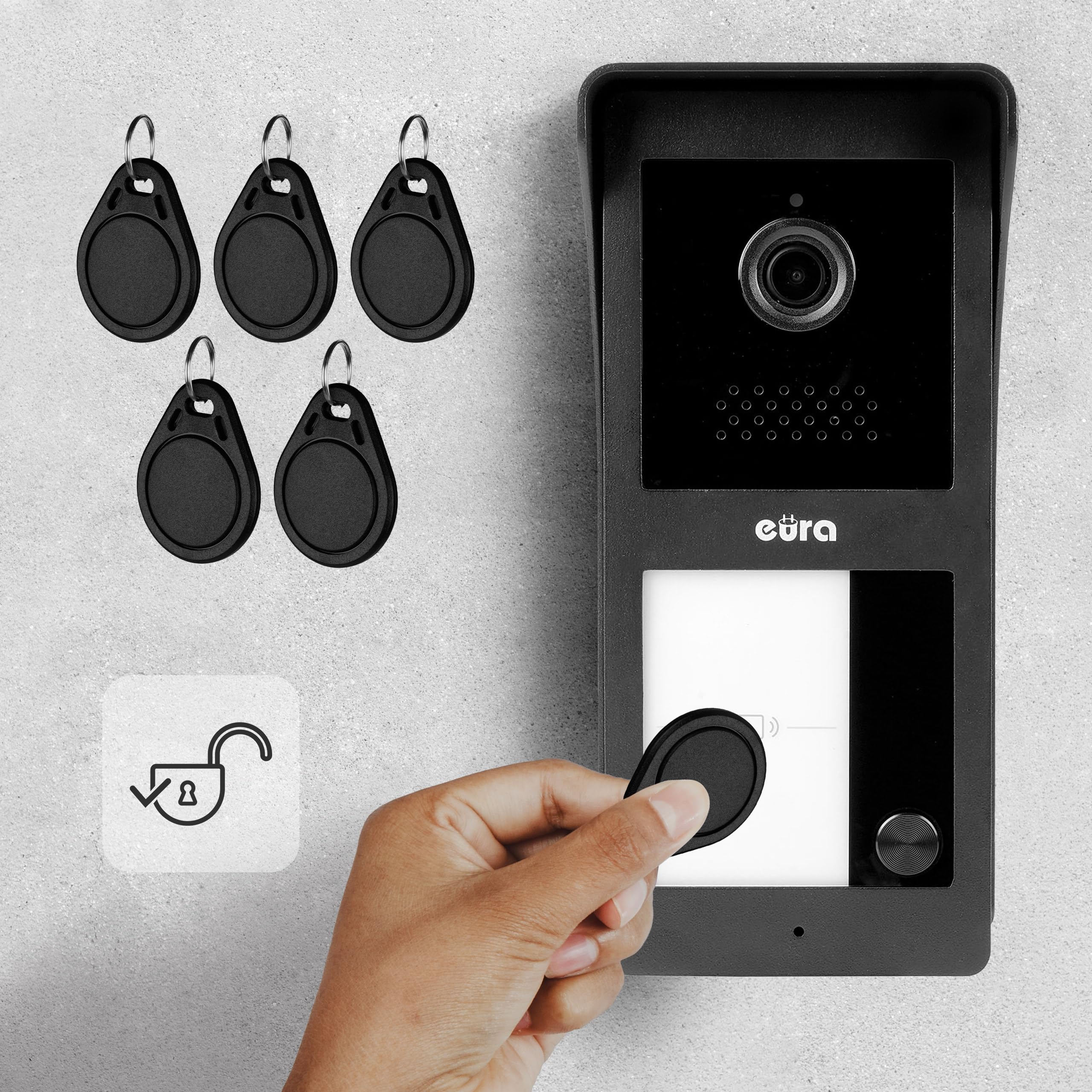 EURA VDP-45A3-2TY VDP-49A3-2TY TUYA wideodomofon WiFi, AHD, RFID, kolorowy monitor 7", dwuprzewodowy, czarny
