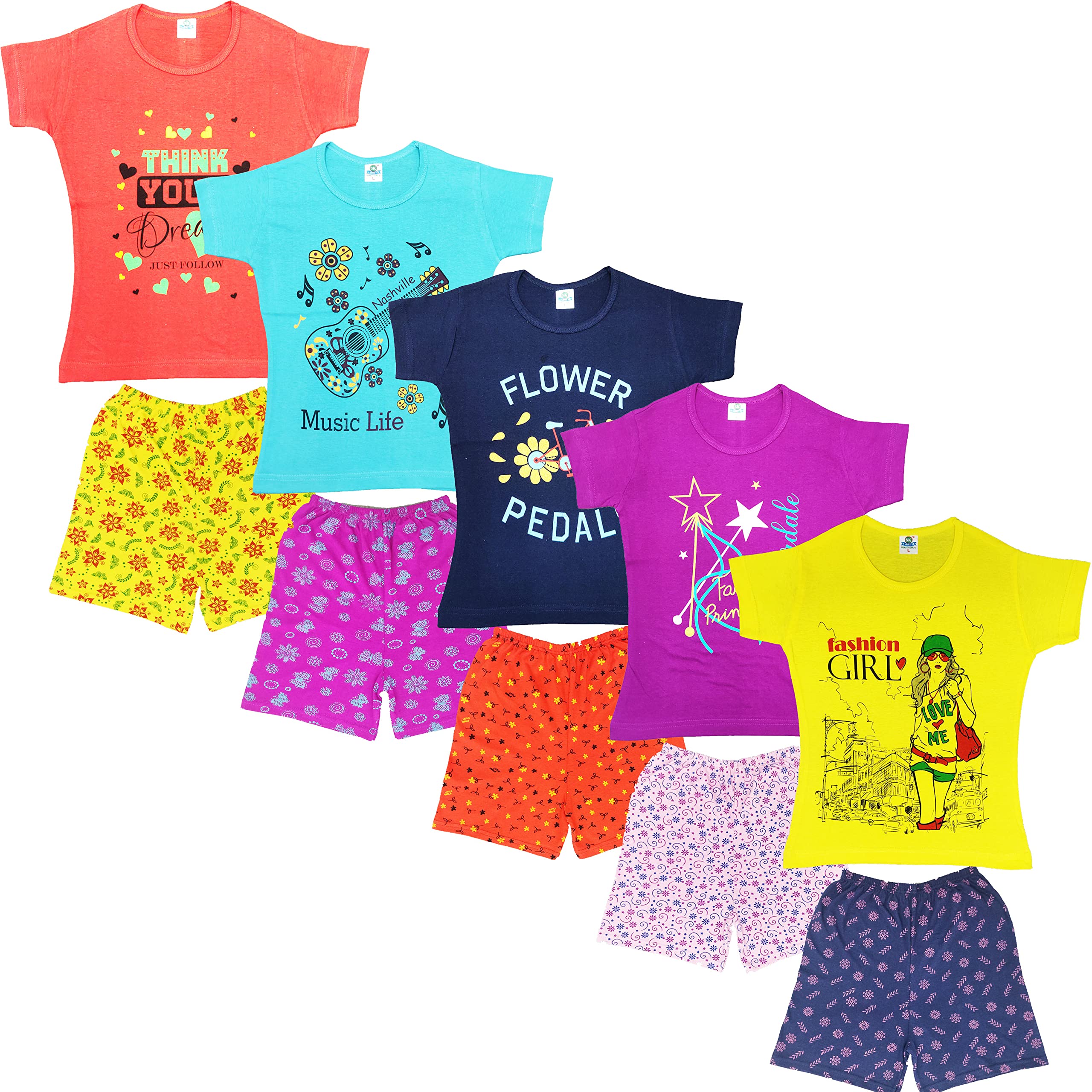 CRAZYONgirls half sleeve t-shirt & shorts pack of (5)