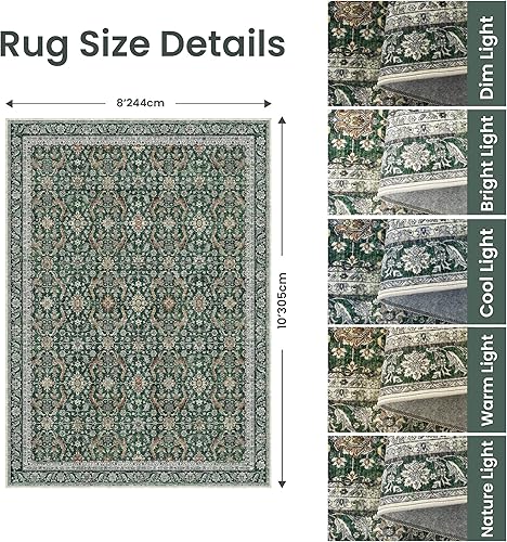 Miniatura 292 de Rugland Alfombras de área de 8 x 10, alfombra lavable resistente a las manchas, alfombras antideslizantes para sala de estar, alfombras tribales