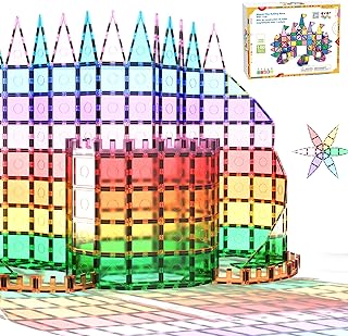 140 pc Castle Rocket Magnetic Tiles with Car Set Building Block Toys STEM Educational Learning Magnet Toy Preschool Montessori Boys & Girls Smart Kit Games Gifts for Age 3+ Kids Toddlers