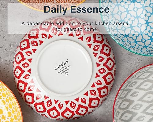 Miniatura 5 de ONEMORE Juego de 6 cuencos coloridos para pasta, 36 onzas, aptos para horno, microondas y lavavajillas, de cerámica, apilables, resistentes a los