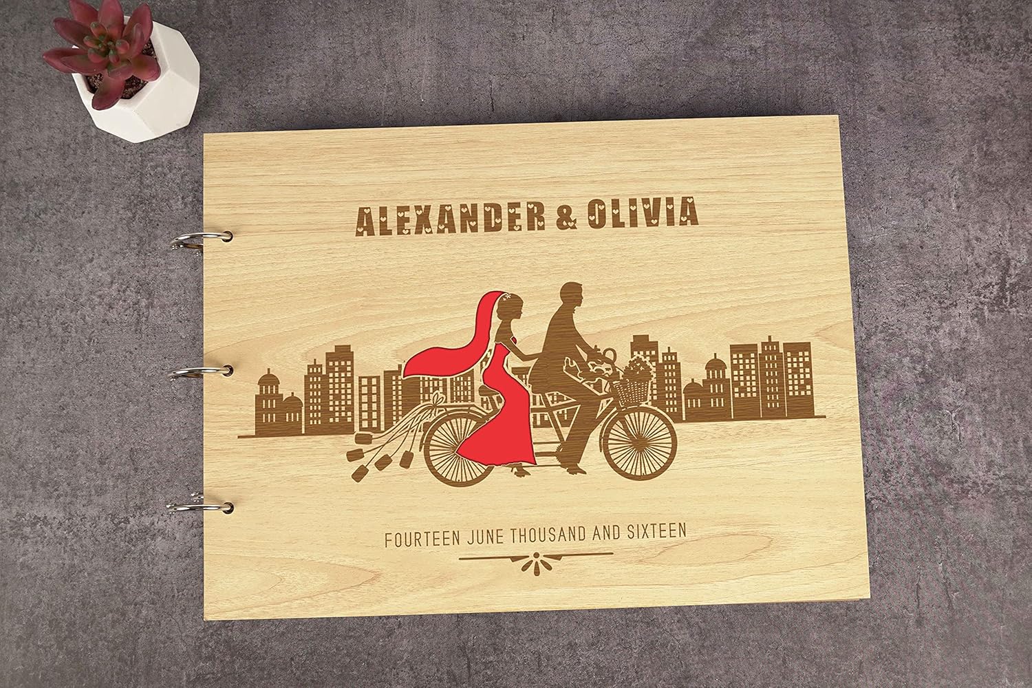 Darling Souvenir Personalized Engraved Laser Cut Wedding Guest Book Wooden Cover Sign-in Book Registry Guestbook Scrapbook-H1