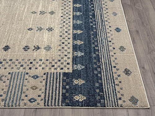 Miniatura 5 de Abani Southwestern Mesa Collection - Alfombra decorativa con borde azul y beige de 6 x 9 pies