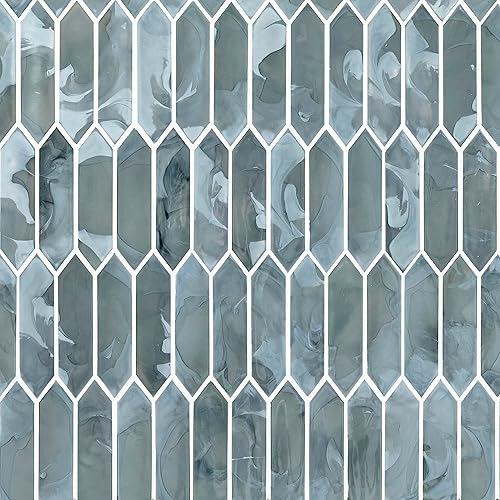 Miniatura 5 de MSI Azulejo de vidrio de piquete azul brillante para pared de baño, Azulejo de salpicaduras de cocina, Azulejo de pared de acento, Azulejo de pared