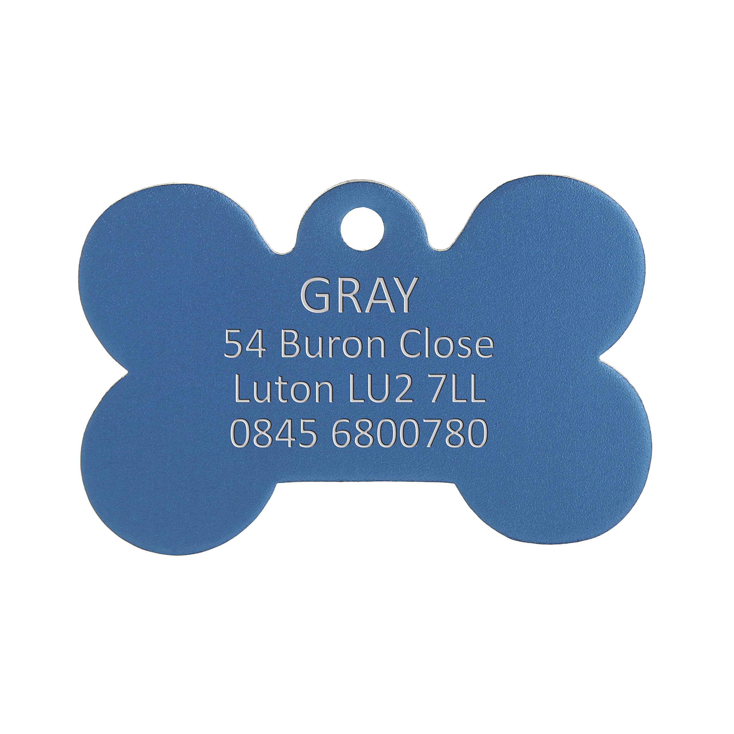 BWM Aluminium Personalised Pet ID Tags | Laser Engraved & Durable | Large Bone Shaped Blue Pet Tag for Dogs Cats Kitty & Puppy | Customised Collar Name Tags with Steel Split Ring
