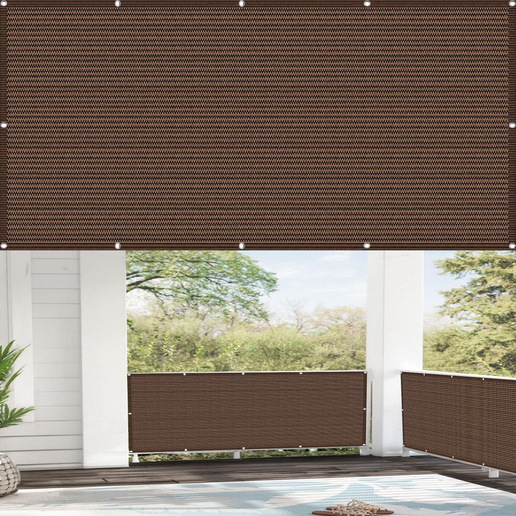 Cache vue balcon marron 145x670 cm pour transformer votre terrasse et piscine en havre de paix