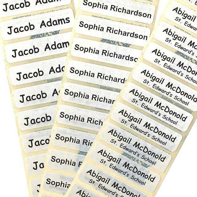 50 PRE-CUT Printed Name Tapes/Labels IRON-ON School Uniform tags Pre-Cut nametapes in Soft satin fabric
