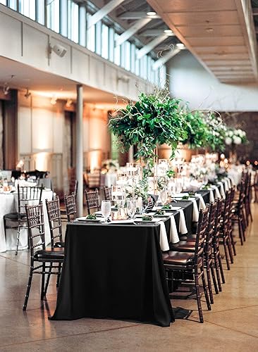 Miniatura 5 de Paquete de 6 manteles rectangulares de 90 x 132 pulgadas de poliéster negro para mesas de 8 pies, manteles de tela lavables resistentes a las