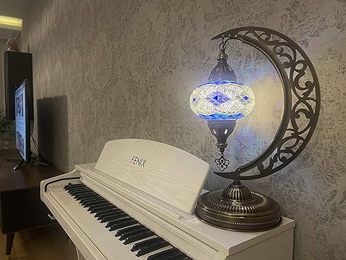 Miniatura 6 de mozaist Lámpara de mesa de mosaico en forma de luna única  Marroquí hecho a mano Tiffany vidrieras con enchufe estadounidense y enchufe E12