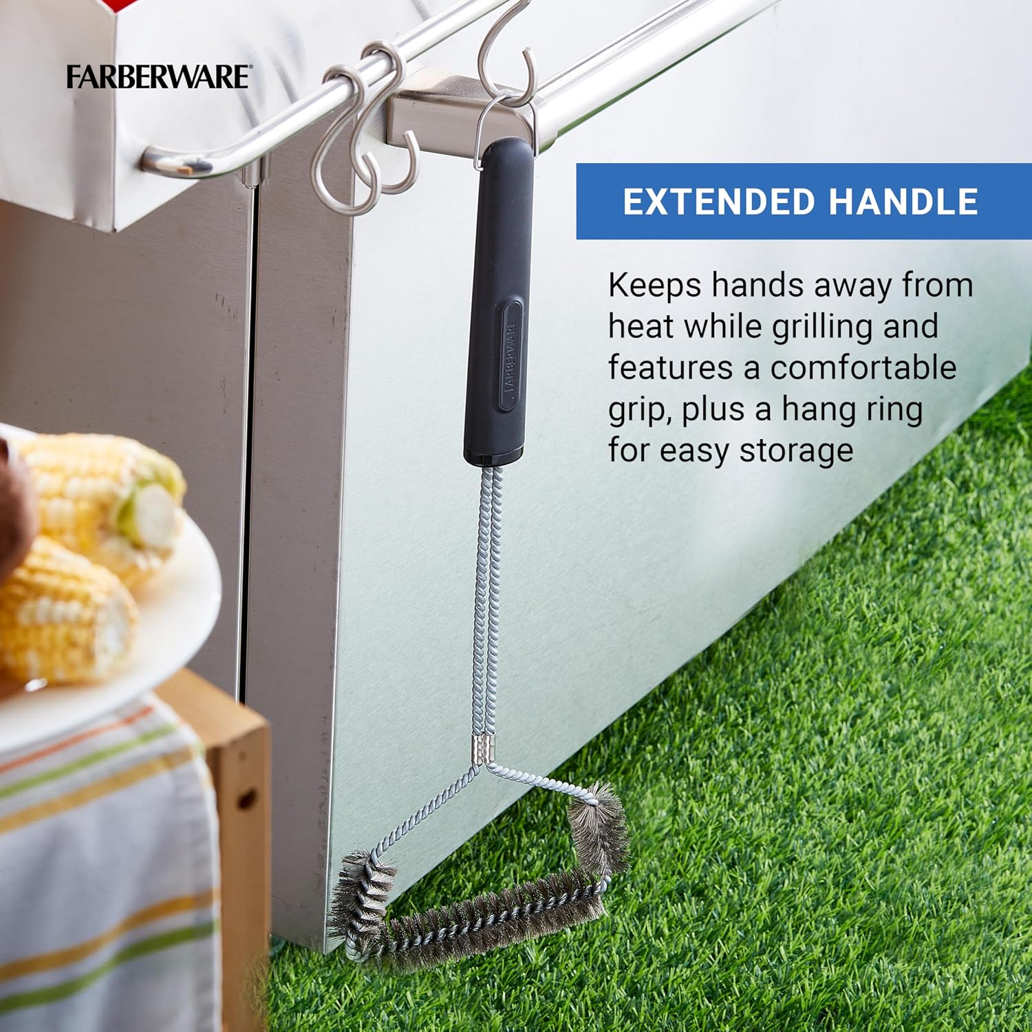 Farberware BBQ Stainless Steel Spiral Grill Brush, Woven, Stainless Steel Bristles, Includes Storage Ring
