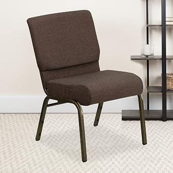 Auditorium Chair - Stacking Padded Chair - 21inch Wide Seat - Brown Fabric/Gold Vein Frame